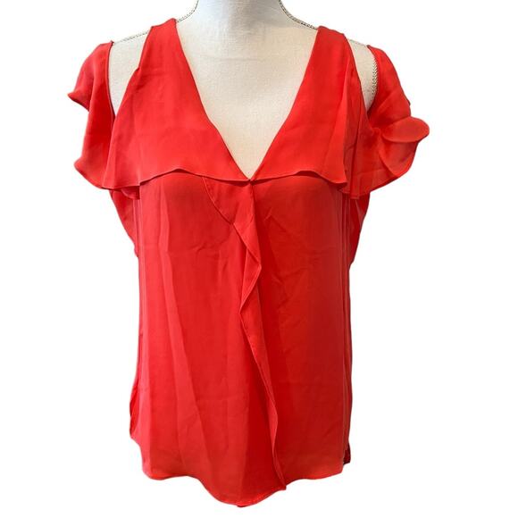 Kobi Halperin Nellie Cut Out Detail Flutter Sleeve Silk Top Poppy S - Picture 2 of 8